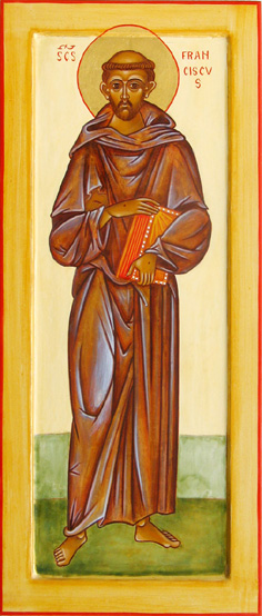 Tableau Bois Saint François D'Assise Avec Loup - 18x10 Cm - Imprimé Couleurs Avec Phrase "Pax Et Bonum"